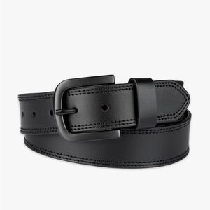 NWT Dickies Men's 54 Black Genuine Leather Casual Belt Stitched Workwear Utility